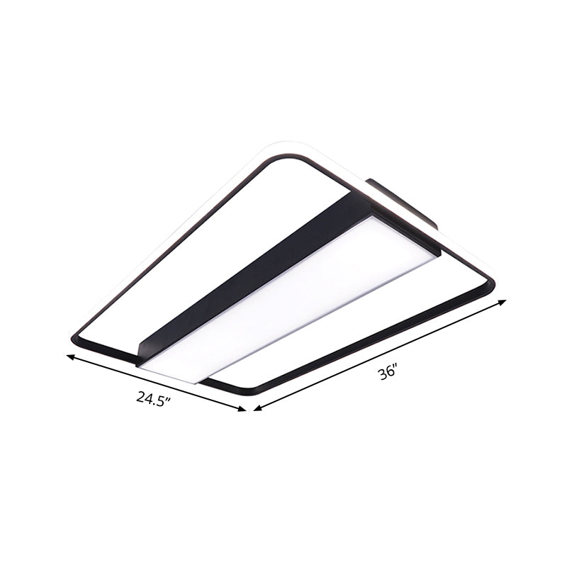 Nordic LED Rectangular Ceiling Light with Acrylic Shade - White/Black Flush Mount for Bedroom (29.5"/36"/41" Wide)
