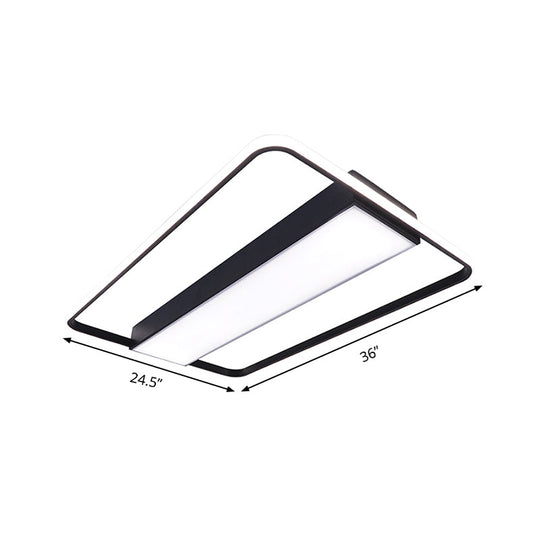 Nordic LED Rectangular Ceiling Light with Acrylic Shade - White/Black Flush Mount for Bedroom (29.5"/36"/41" Wide)