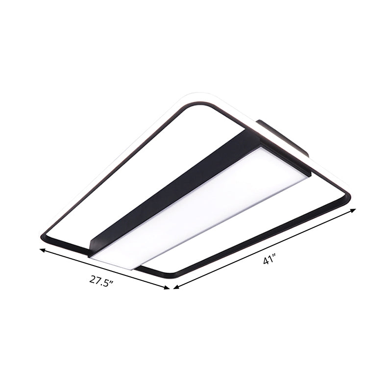 Nordic LED Rectangular Ceiling Light with Acrylic Shade - White/Black Flush Mount for Bedroom (29.5"/36"/41" Wide)
