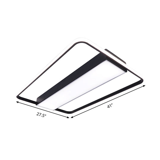 Nordic LED Rectangular Ceiling Light with Acrylic Shade - White/Black Flush Mount for Bedroom (29.5"/36"/41" Wide)