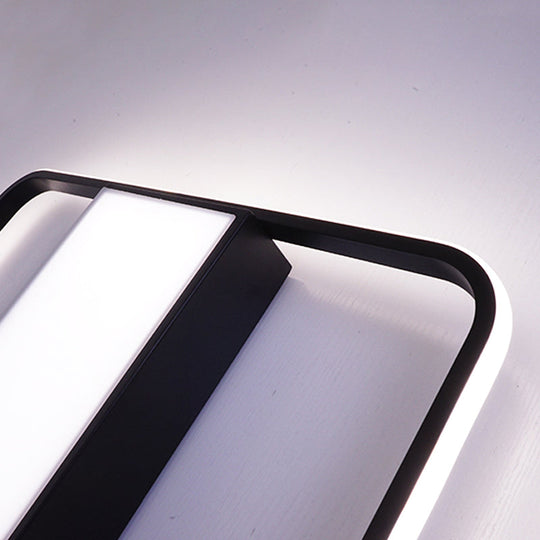 Nordic LED Rectangular Ceiling Light with Acrylic Shade - White/Black Flush Mount for Bedroom (29.5"/36"/41" Wide)