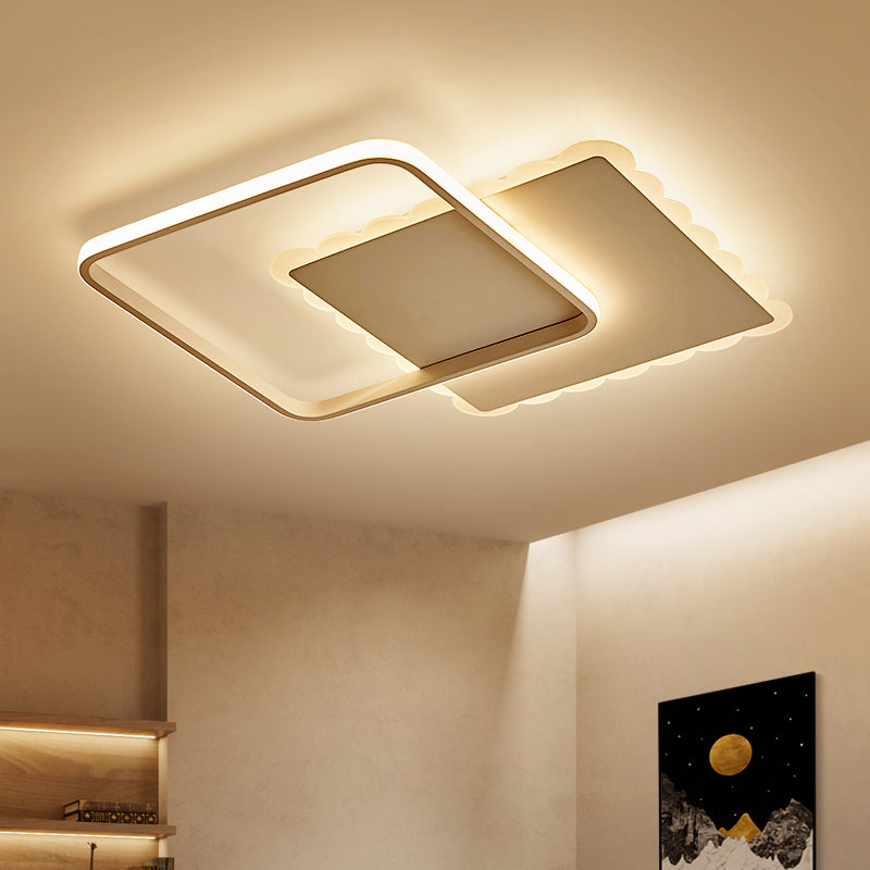 Modern Square Acrylic LED Flush Ceiling Light Fixture in White/Brown with Warm/White/Natural Light