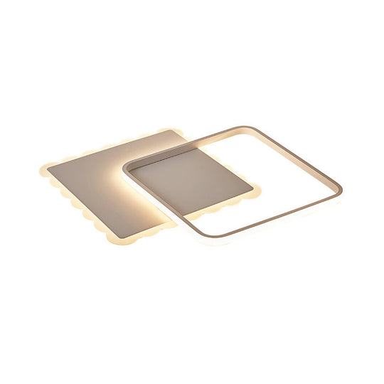 Modern Square Acrylic LED Flush Ceiling Light Fixture in White/Brown with Warm/White/Natural Light