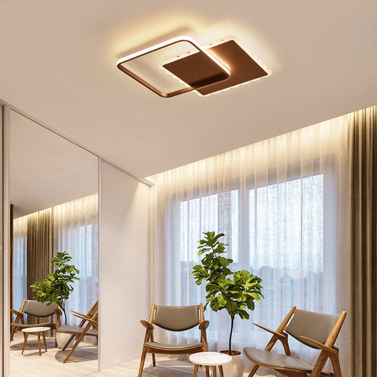 Modern Square Acrylic LED Flush Ceiling Light Fixture in White/Brown with Warm/White/Natural Light