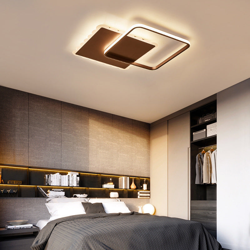 Modern Square Acrylic LED Flush Ceiling Light Fixture in White/Brown with Warm/White/Natural Light