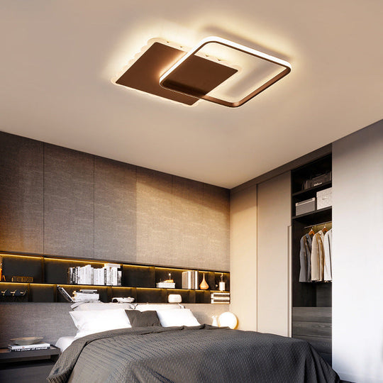 Modern Square Acrylic LED Flush Ceiling Light Fixture in White/Brown with Warm/White/Natural Light