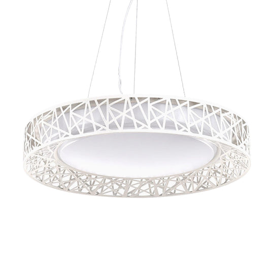 Nordic Metal LED Drum Pendant Light with Hollow Design, 12"/15"/19" Wide, in White/Warm/Natural Light