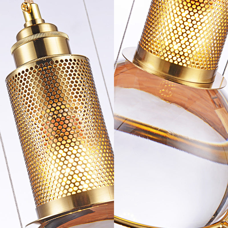 Modern Clear Crystal Ball Pendant Lamp with LED, Gold Mesh Cage - Warm/White Bedroom Hanging Light