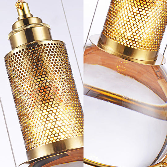 Modern Clear Crystal Ball Pendant Lamp with LED, Gold Mesh Cage - Warm/White Bedroom Hanging Light