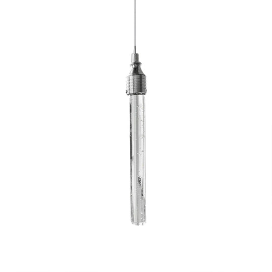 Modern Crystal Hanging Lamp - Tube Shaped 1-Light Pendant In Warm/White Light For Bar Or Living Room