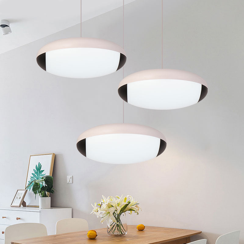 White Simplicity Led Pendant Ceiling Light For Dining Room - Elliptical Metal Fixture