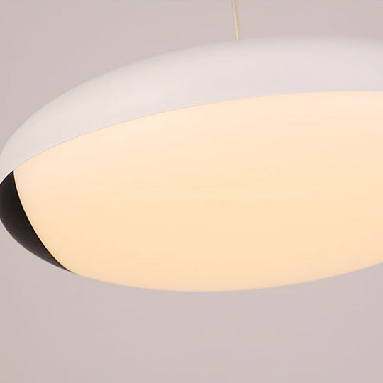 White Simplicity Led Pendant Ceiling Light For Dining Room - Elliptical Metal Fixture