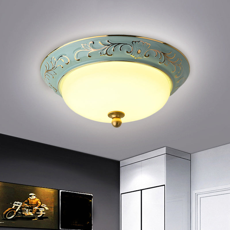 Blue LED Lodge Style Flush Mount Ceiling Light - 12"/14" W Frosted Glass, Warm/White Light