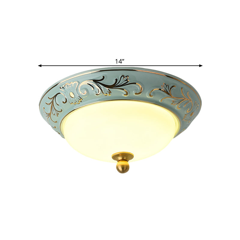 Blue LED Lodge Style Flush Mount Ceiling Light - 12"/14" W Frosted Glass, Warm/White Light