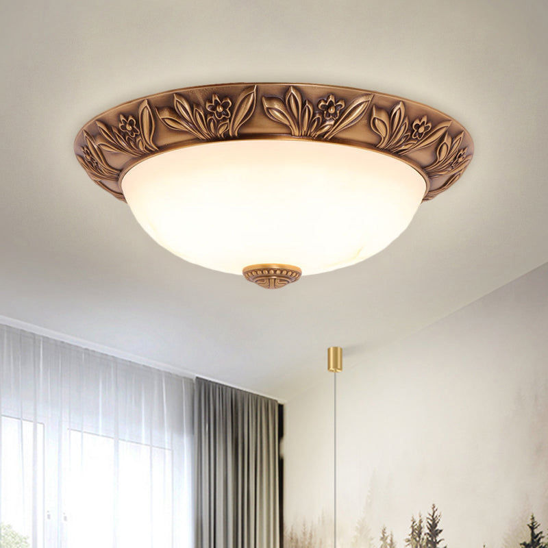 Antiqued Brass Flush Mount Bowl Light Fixture with Multiple Head Options, 12"/16"/21.5" Width