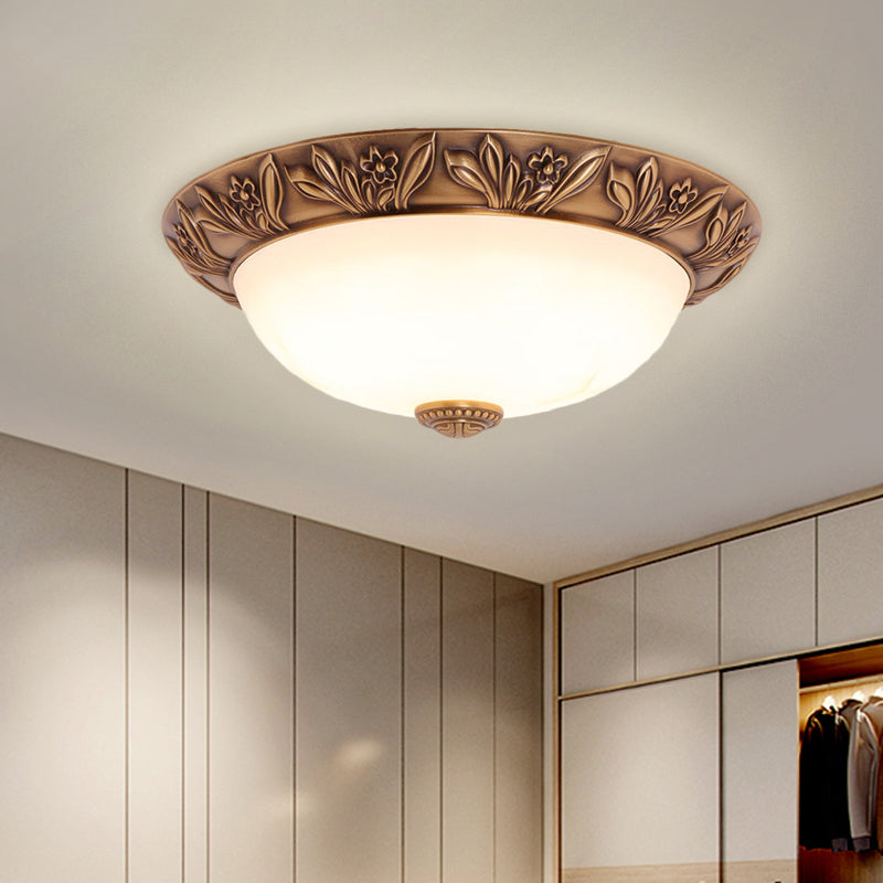 Antiqued Brass Flush Mount Bowl Light Fixture with Multiple Head Options, 12"/16"/21.5" Width