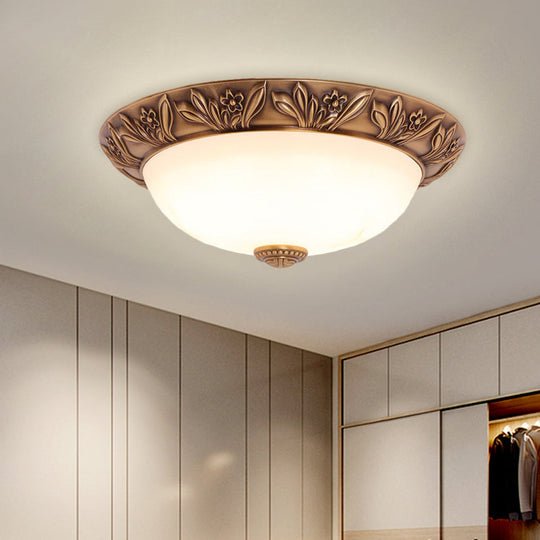 Antiqued Brass Flush Mount Bowl Light Fixture with Multiple Head Options, 12"/16"/21.5" Width