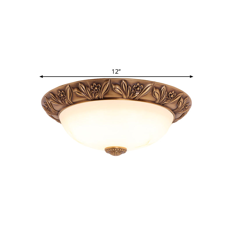 Antiqued Brass Flush Mount Bowl Light Fixture with Multiple Head Options, 12"/16"/21.5" Width