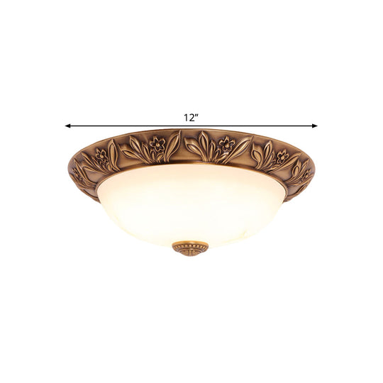 Antiqued Brass Flush Mount Bowl Light Fixture with Multiple Head Options, 12"/16"/21.5" Width