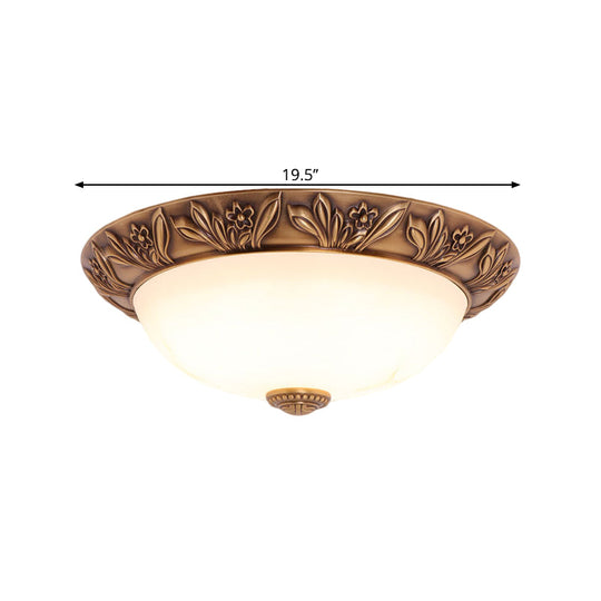 Antiqued Brass Flush Mount Bowl Light Fixture With Multiple Head Options 12/16/21.5 Width