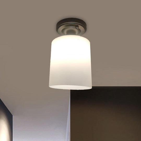 Black Single Light Flush Mount Ceiling Lamp with Cream Glass Cylinder