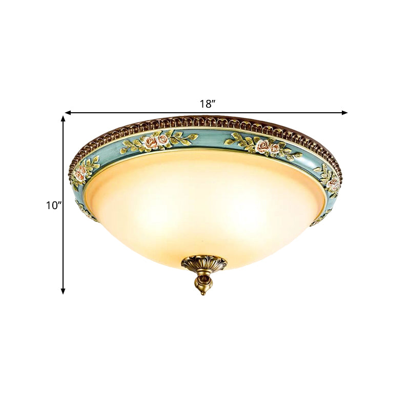 Opal Glass LED Ceiling Fixture with Carved Flower Design and Blue Flush Mount - Warm/White/3 Color Light Options for Sitting Room
