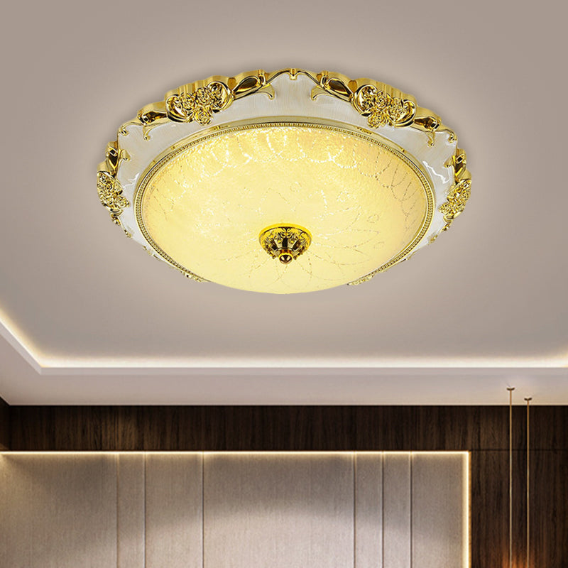 Traditional Round Glass LED Flush Light in Silver/Gold - 12"/16"/19.5" Width