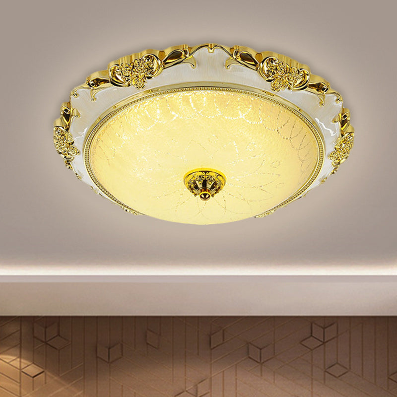 Traditional Round Glass LED Flush Light in Silver/Gold - 12"/16"/19.5" Width