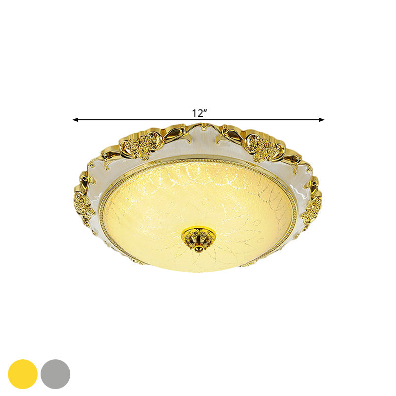Traditional Round Glass LED Flush Light in Silver/Gold - 12"/16"/19.5" Width