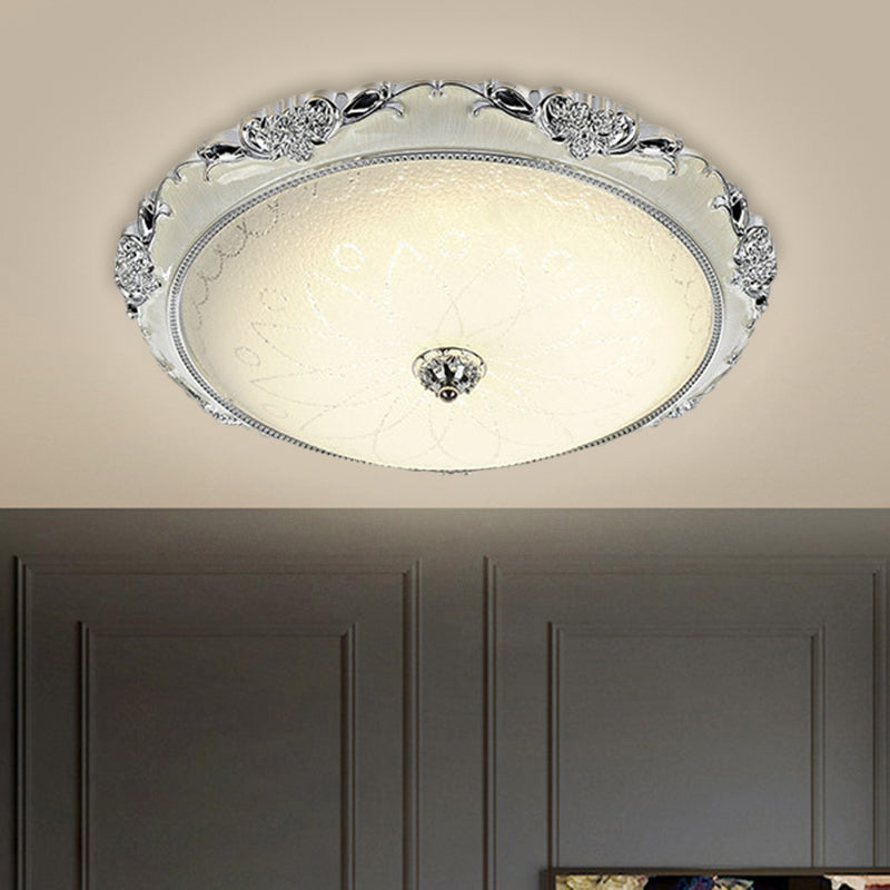 Traditional Round Glass LED Flush Light in Silver/Gold - 12"/16"/19.5" Width