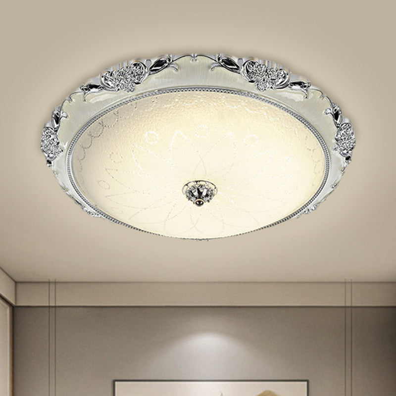 Traditional Round Glass LED Flush Light in Silver/Gold - 12"/16"/19.5" Width