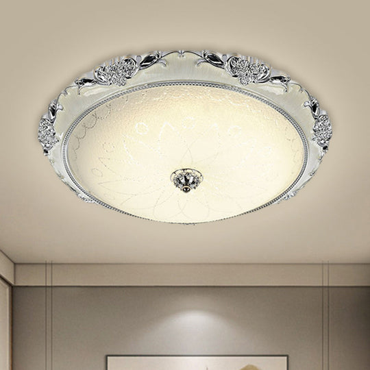 Traditional Round Glass LED Flush Light in Silver/Gold - 12"/16"/19.5" Width
