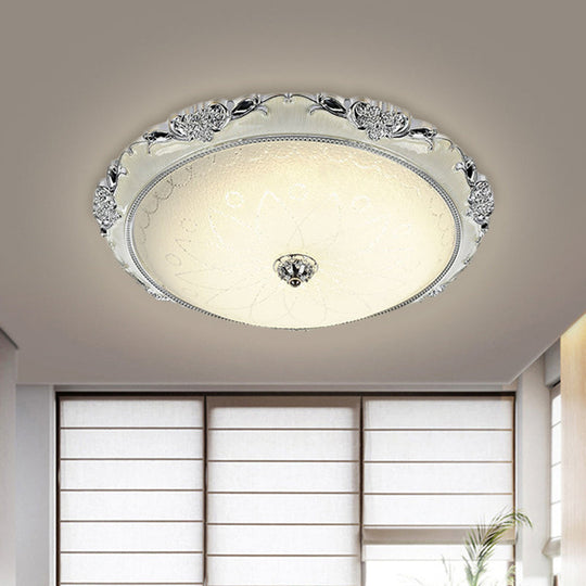 Traditional Round Glass LED Flush Light in Silver/Gold - 12"/16"/19.5" Width