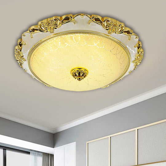 Traditional Round Glass LED Flush Light in Silver/Gold - 12"/16"/19.5" Width