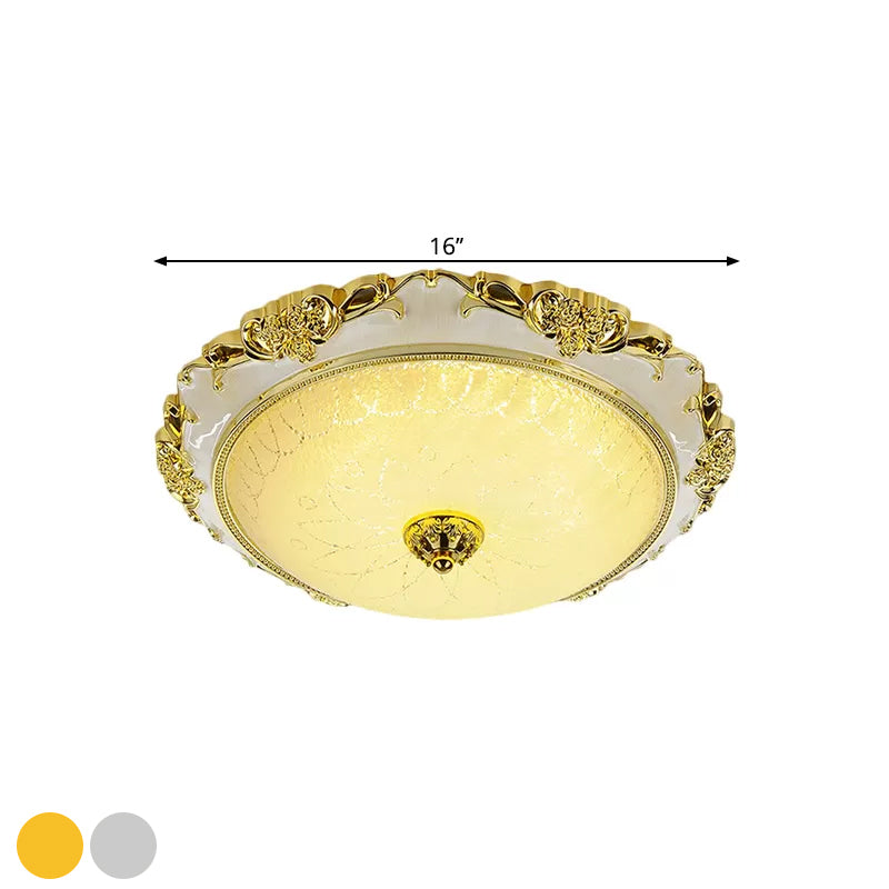 Traditional Round Glass LED Flush Light in Silver/Gold - 12"/16"/19.5" Width