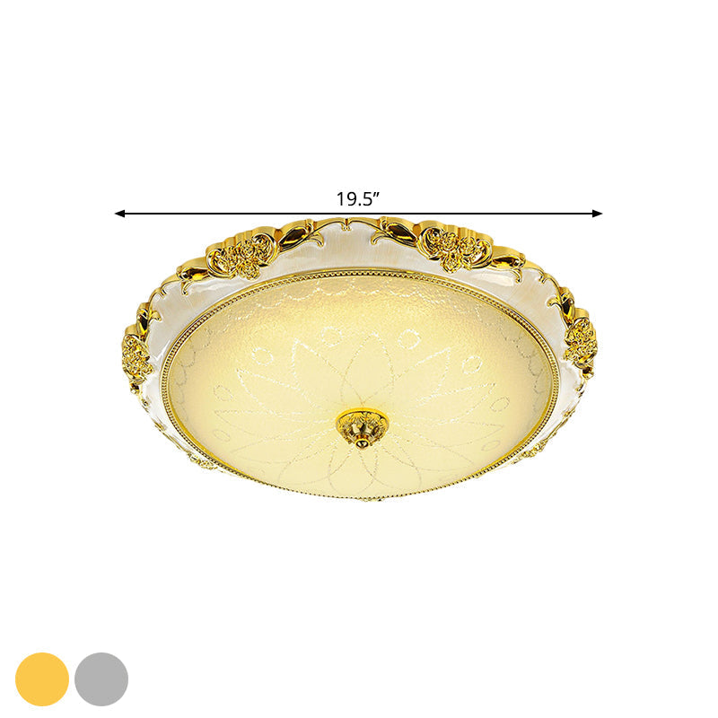 Traditional Round Glass LED Flush Light in Silver/Gold - 12"/16"/19.5" Width