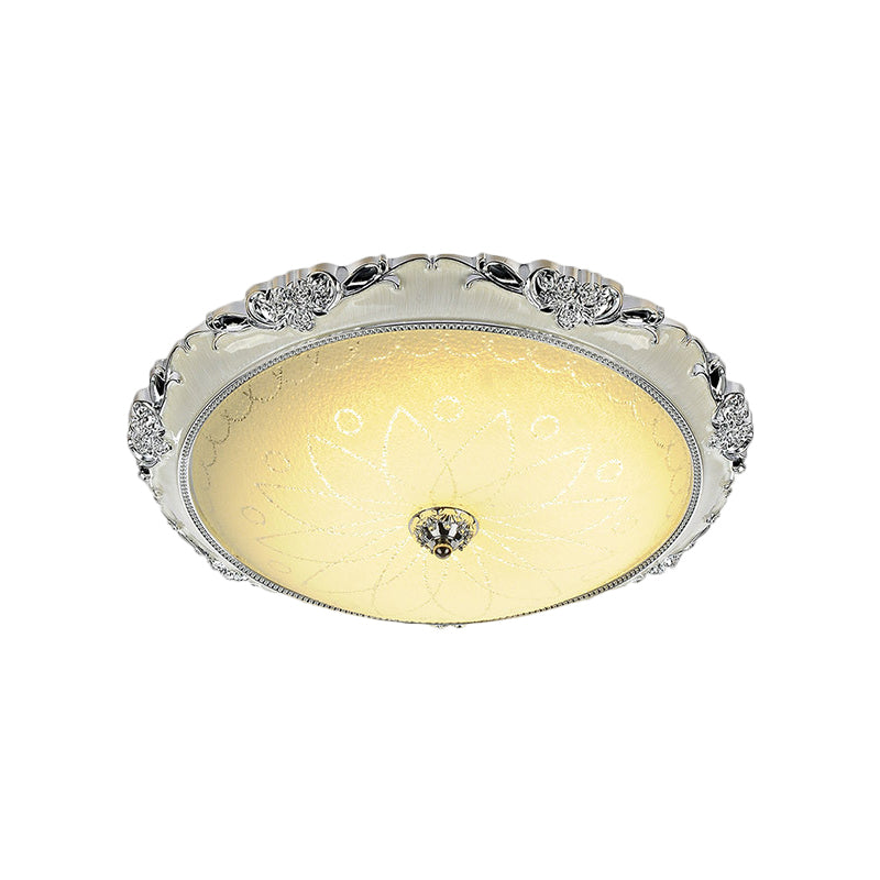 Traditional Round Glass LED Flush Light in Silver/Gold - 12"/16"/19.5" Width