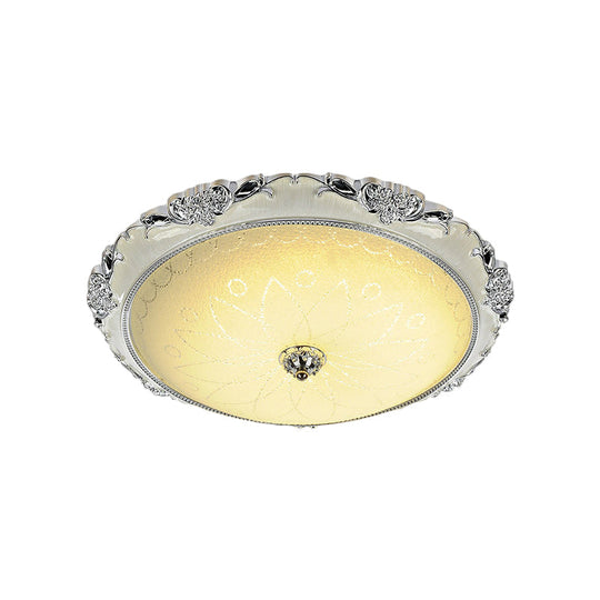 Traditional Round Glass LED Flush Light in Silver/Gold - 12"/16"/19.5" Width