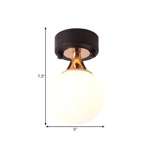 Loft Style Milky Glass Bubble Flush Mount Ceiling Lamp, Single Bulb, black
