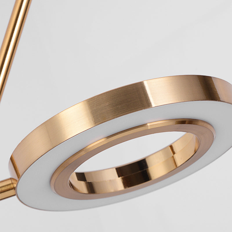 Minimalist Gold Ring Pendant Light Metal Led Ceiling Lamp For Dining Room With Curved Arm