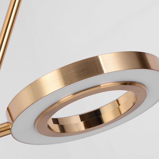 Minimalist Gold Ring Pendant Light Metal Led Ceiling Lamp For Dining Room With Curved Arm