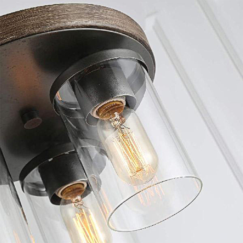 Industrial Clear Glass Flush Ceiling Light with 3 Bulbs - Bronze Finish - Ideal for Living Room