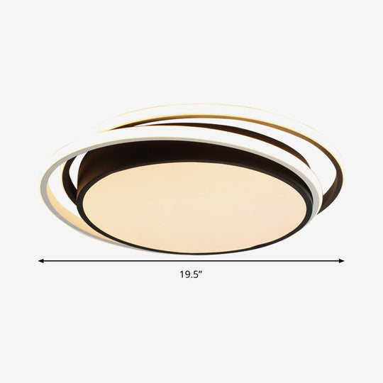 Modern Drum Flush Ceiling Light with Acrylic Diffuser - Integrated LED, Black/White - Ideal for Bedroom in Warm/White