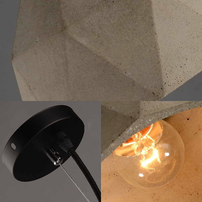 Vintage Cement Pendant Lamp - 1 Light Dining Room Hanging Light Fixture in Grey, Bowl/Cylinder/Semi Circle Design