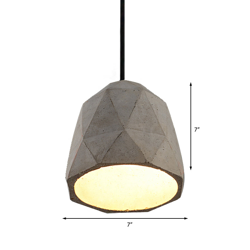 Vintage Cement Pendant Lamp - 1 Light Dining Room Hanging Light Fixture in Grey, Bowl/Cylinder/Semi Circle Design