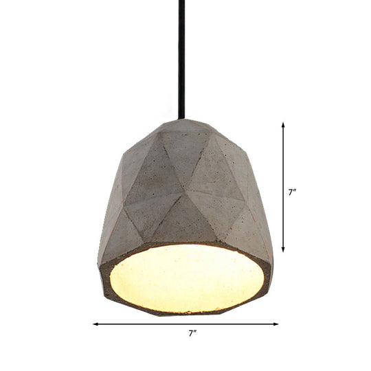 Vintage Cement Pendant Hanging Lamp: Bowl/Cylinder/Semi Circle Shape 1 Light Grey - Ideal For Dining