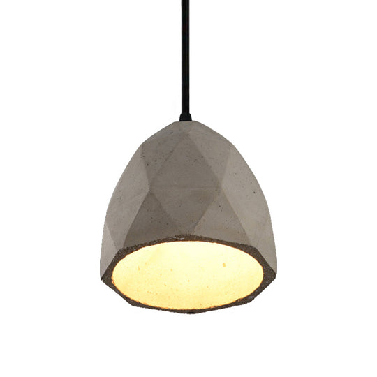 Vintage Cement Pendant Lamp - 1 Light Dining Room Hanging Light Fixture in Grey, Bowl/Cylinder/Semi Circle Design