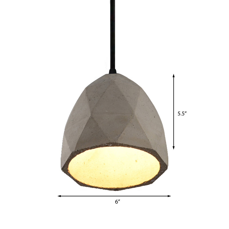 Vintage Cement Pendant Lamp - 1 Light Dining Room Hanging Light Fixture in Grey, Bowl/Cylinder/Semi Circle Design