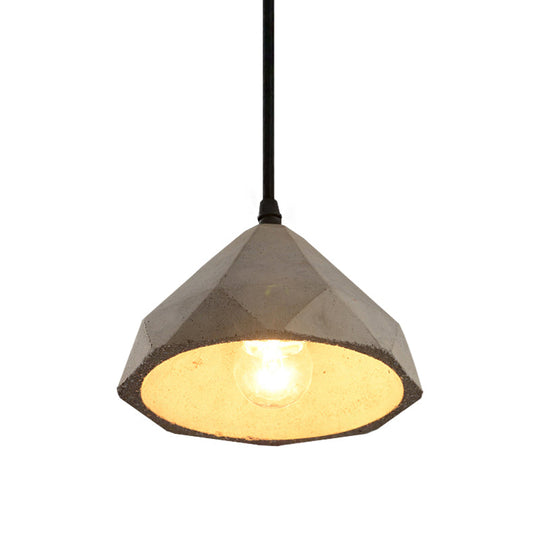 Vintage Cement Pendant Lamp - 1 Light Dining Room Hanging Light Fixture in Grey, Bowl/Cylinder/Semi Circle Design