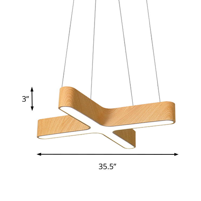 Modern LED Cross Wood Hanging Lamp - Wide Beige Ceiling Pendant Light with Opaline Diffuser (23.5"/35.5")